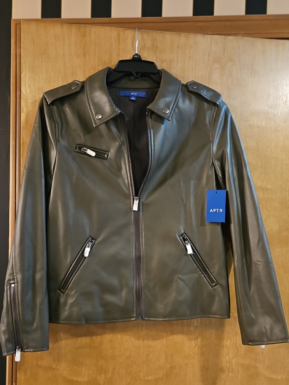 Apt. 9 Olive Green Faux Leather Moto Jacket